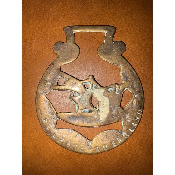 Vintage Brass Horse award bridle harness PLOUGH marked England Peerage Historic